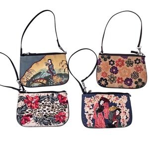 Lot of 4 Mini Purses Wristlets Japanese Art Floral Leopard Print Small Handbags